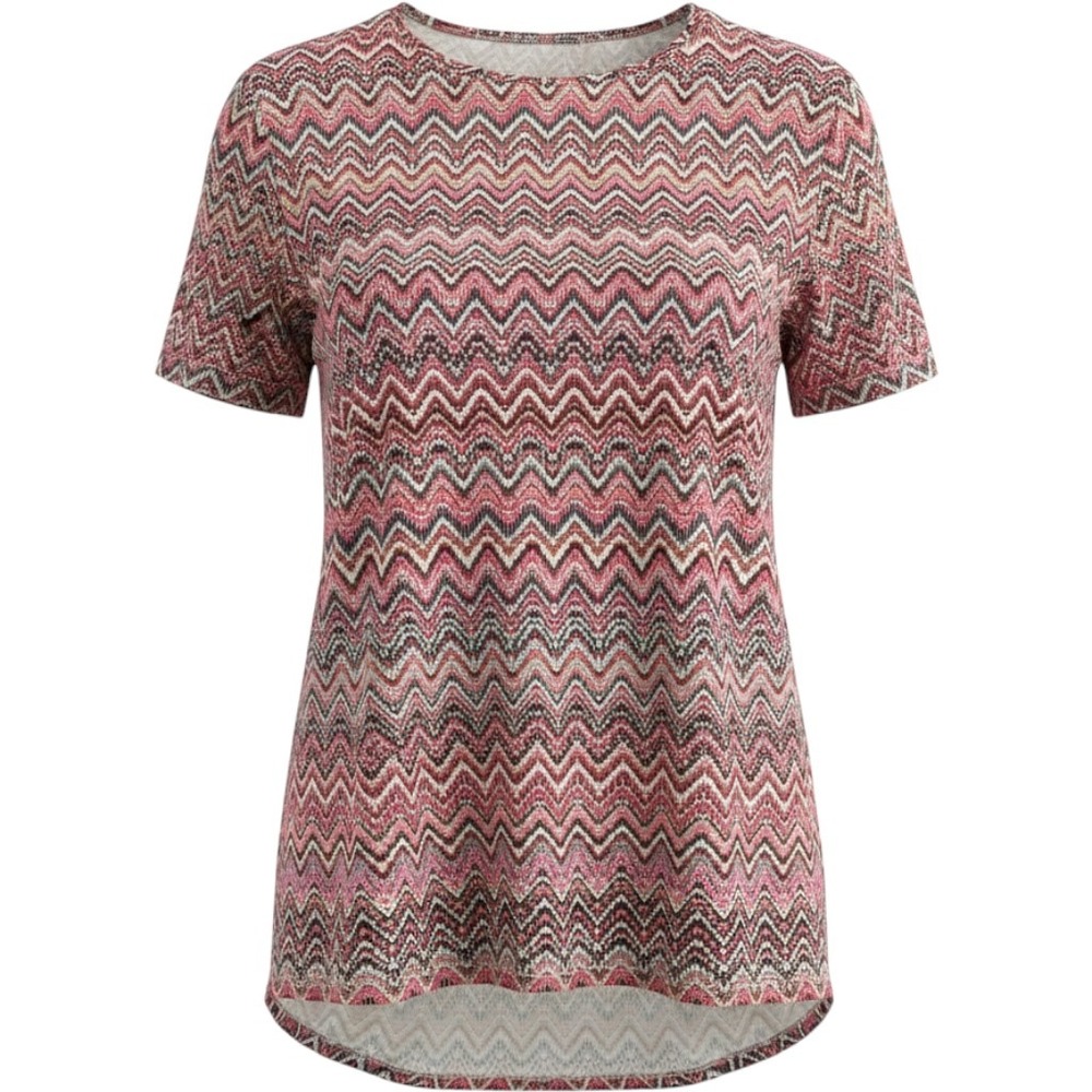 Tacera Womens 3X Chevron Zigzag Print Short Sleeve High Low Top Pink Multi